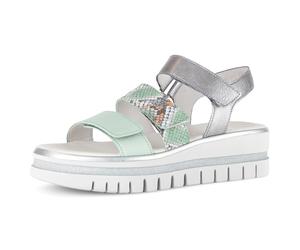 Keilsandalette GABOR, Damen, Gr. 37, mint, silberfarben, Glattleder, Reptilienprägung, metallic, Schuhe, Plateau, Riemchensandale, Sommerschuh mit Kontrastbesatz (24468025-37) mint, silberfarben