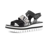 Keilsandalette GABOR, Damen, Gr. 37, schwarz, weiß, Glattleder, Ziegenveloursleder, Reptilienprägung, Schuhe, Plateau, Riemchensandale, Sommerschuh mit Kontrastbesatz (54117260-37) schwarz, weiß