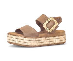 Keilsandalette GABOR, Damen, Gr. 38, nussbraun, Ziegenveloursleder, Schuhe, Plateau, Sandale, Sommerschuh mit dekorativer Zierschnalle aus Bast (68645032-38) nussbraun