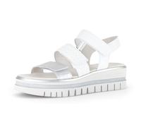 Keilsandalette GABOR, Damen, Gr. 38, weiß, silberfarben, Glattleder, Flechtoptik, metallic, Schuhe, Plateau, Riemchensandale, Sommerschuh mit Kontrastbesatz (43483852-38) weiß, silberfarben