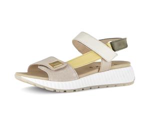 Keilsandalette GABOR, Damen, Gr. 39, beige kombiniert, Veloursleder, Schuhe, Riemchensandale, Sommerschuh mit edlem Schmuckelement (11448040-39) beige kombiniert