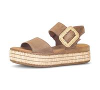 Keilsandalette GABOR, Damen, Gr. 39, nussbraun, Ziegenveloursleder, Schuhe, Plateau, Sandale, Sommerschuh mit dekorativer Zierschnalle aus Bast (68645032-39) nussbraun