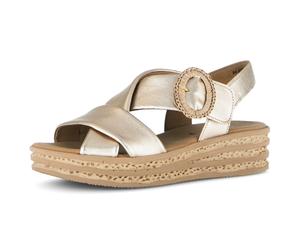 Keilsandalette GABOR, Damen, Gr. 40, champagner, Glattleder, Schuhe, Plateau, Riemchensandale, Sommerschuh mit Zierschnalle (79453431-40) champagner