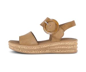 Keilsandalette GABOR, Damen, Gr. 40, dunkelbraun, Ziegenveloursleder, unifarben, Schuhe, Riemchensandale, Sommerschuh mit modischer Zierschnalle (78043536-40) dunkelbraun