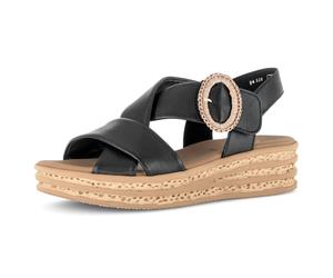Keilsandalette GABOR, Damen, Gr. 40, schwarz, Glattleder, Schuhe, Plateau, Riemchensandale, Sommerschuh mit Zierschnalle (51832816-40) schwarz
