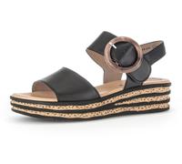 Keilsandalette GABOR, Damen, Gr. 40, schwarz, Glattleder, unifarben, Schuhe, Sommerschuh, Riemchensandale, Klettverschluss unter der Zierschnalle (93444951-40) schwarz