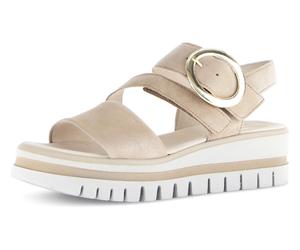Keilsandalette GABOR, Damen, Gr. 41, beige, Ziegenveloursleder, unifarben, Schuhe Keilsandalette, Plateau, Riemchensandale mit Keilabsatz, Topseller (40995614-41)