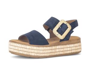 Keilsandalette GABOR, Damen, Gr. 41, marine, Veloursleder, Schuhe, Plateau, Sandale, Sommerschuh mit dekorativer Zierschnalle aus Bast (62849361-41) marine