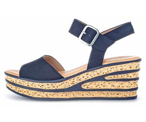 Keilsandalette GABOR, Damen, Gr. 42, blau (dunkelblau), Ziegenveloursleder, Schuhe Keilsandalette, Sommerschuh, Sandale, Keilabsatz, mit auffällliger Absatzgestaltung (96909805-42)