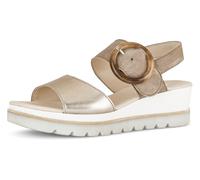 Keilsandalette GABOR, Damen, Gr. 43, grau (goldfarben, taupe), Glattleder, Ziegenveloursleder, Schuhe, Plateau, Sommerschuh, Riemchensandale mit Klettverschluss (54085129-43) goldfarben, taupe