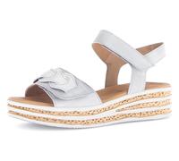 Keilsandalette GABOR, Damen, Gr. 43, grau (hellgrau), Nappaleder, Ziegenveloursleder, metallic, unifarben, Schuhe, Sommerschuh, Riemchensandale mit praktischen Klettverschlüssen (26079756-43) hellgrau