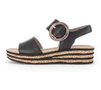 Keilsandalette GABOR, Damen, Gr. 44, schwarz, Glattleder, unifarben, Schuhe, Sommerschuh, Riemchensandale, Klettverschluss unter der Zierschnalle, Topseller (93444951-44) schwarz