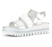 Keilsandalette GABOR, Damen, Gr. 44, silber (weiß, silberfarben), Glattleder, metallic, Schuhe, Sommerschuh, Sandale, Keilabsatz, mit drei Klettverschlüssen (88145034-44) weiß, silberfarben