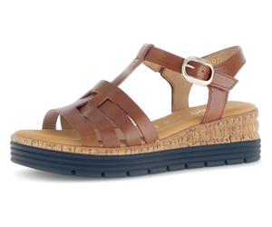 Keilsandalette GABOR "GENUA", Damen, Gr. 37, braun (camelfarben), Glattleder, unifarben, Schuhe, Riemchensandale, Sommerschuh mit Klettverschluss, G-Weite (66233552-37) camelfarben
