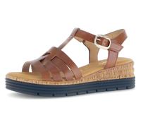 Keilsandalette GABOR "GENUA", Damen, Gr. 39, braun (camelfarben), Glattleder, unifarben, Schuhe, Riemchensandale, Sommerschuh mit Klettverschluss, G-Weite (66233552-39) camelfarben