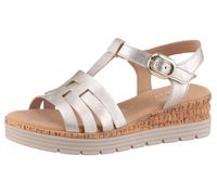 Keilsandalette GABOR "GENUA", Damen, Gr. 39, gold (goldfarben), Glattleder, metallic, klassisch, Schuhe, Riemchensandale, Sommerschuh mit Klettverschluss, G-Weite (28635521-39) goldfarben