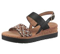 Keilsandalette GABOR "GENUA", Damen, Gr. 42, schwarz (schwarz, natur, cognac), Kalbsleder, Flechtoptik, Schuhe, Sommmerschuh, Riemchensandale in Flechtoptik, G-Weite (17277510-42) schwarz, natur, cogn