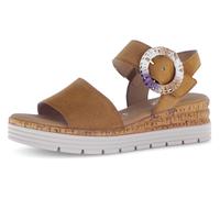 Keilsandalette GABOR "GENUA", Damen, Gr. 43, braun, Ziegenveloursleder, unifarben, Schuhe Keilsandalette, Sommerschuh, Riemchensandale, Komfortschuh in Weite G (=weit) (27351352-43)