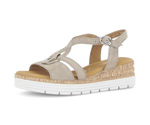 Keilsandalette GABOR "Genua", Damen, Gr. 43, schilf, Ziegenveloursleder, Schuhe, Riemchensandale, Sommerschuh, Komfortschuh in Weite G (=weit) (11951904-43) schilf