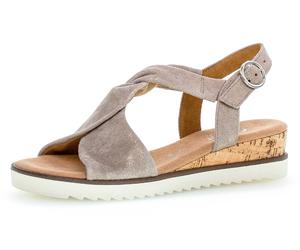 Keilsandalette GABOR "GENUA", Damen, Gr. 44, grau (taupe), Ziegenveloursleder, metallic, Schuhe, Sommerschuh, Sandale, Keilabsatz, mit Metallic-Effekt, G-Weite (56022000-44) taupe