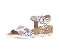 Keilsandalette GABOR "Malta", Damen, Gr. 39, grau, silberfarben, Ziegenleder, Reptilienprägung, metallic, Basic, Schuhe, Sommerschuh, Riemchensandale in Komfortweite H (= sehr weit) (85871745-39) grau