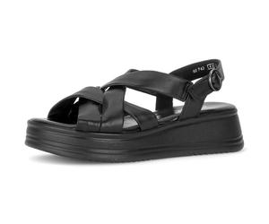 Keilsandalette GABOR "Rhodos", Damen, Gr. 37, schwarz, Glattleder, unifarben, Schuhe, Riemchensandale, Sommerschuh in Bequemweite G (= weit) (56423006-37) schwarz
