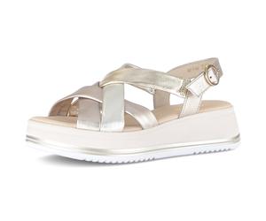 Keilsandalette GABOR "Rhodos", Damen, Gr. 43, goldfarben, Glattleder, metallic, Schuhe, Riemchensandale, Sommerschuh in Bequemweite G (= weit) (49747118-43) goldfarben