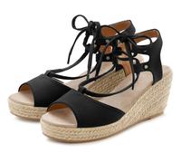 Keilsandalette LASCANA Gr. 40, schwarz Damen Schuhe Schnürsandalen Sandalette, Sandale mit Keilabsatz, Bast-Optik & Schnürung VEGAN (68653824-40)