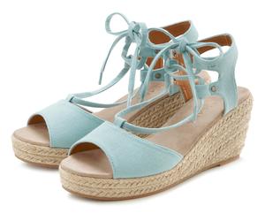 Keilsandalette LASCANA "Sommerschuh, offener Schuh, Sandale, Sandalette", Damen, Gr. 36, blau (eisblau), Obermaterial: 100% Textilmaterial. Decksohle: 100% Textilmaterial. Futter: 100% Textilmaterial.
