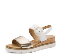 Keilsandalette MARCO TOZZI, Damen, Gr. 38, weiß, goldfarben, Lederimitat, glänzend, Schuhe, Riemchensandale, Sommerschuh in veganer Verarbeitung (43101324-38) weiß, goldfarben