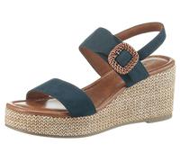 Keilsandalette MARCO TOZZI, Damen, Gr. 40, blau (navy), Textil, Veloursleder, unifarben, Schuhe, Sommerschuh, Riemchensandale mit Feel Me-Ausstattung (44344535-40) navy