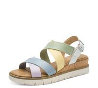 Keilsandalette MARCO TOZZI, Damen, Gr. 41, bunt (weiß multi), Lederimitat, mehrfarbig, Schuhe, Plateau, Riemchensandale in farbenfroher Gestaltung (53852651-41) weiß multi