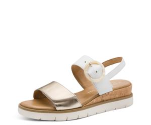 Keilsandalette MARCO TOZZI, Damen, Gr. 41, weiß, goldfarben, Lederimitat, glänzend, Schuhe, Riemchensandale, Sommerschuh in veganer Verarbeitung (43101324-41) weiß, goldfarben