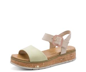 Keilsandalette MARCO TOZZI "GRADI", Damen, Gr. 38, kiwi, grün, Textil, kontrastfarbene Details, Schuhe, Plateau, Sommerschuh, Riemchensandale mit Sohle im Kork-Look (36780017-38) kiwi, grün