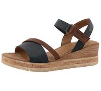 Keilsandalette MUSTANG SHOES "Ileana", Damen, Gr. 39, schwarz (navy, braun), Lederimitat, Schuhe, Riemchensandale, Sommerschuh mit Logoprägung (31656804-39) navy, braun