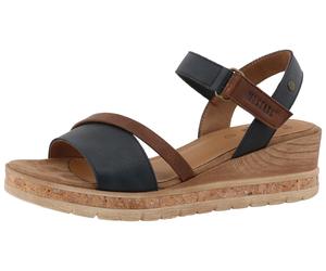 Keilsandalette MUSTANG SHOES "Ileana", Damen, Gr. 39, schwarz (navy, braun), Lederimitat, Schuhe, Riemchensandale, Sommerschuh mit Logoprägung (31656804-39) navy, braun