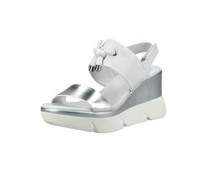 Keilsandalette NERO GIARDINI "Nero Giardini Sandalen Leder", Damen, Gr. 38, silber (weiß, silber), Leder, Schuhe (48429710-38) weiß, silber