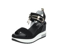 Keilsandalette NERO GIARDINI "Nero Giardini Sandalen Leder/Textil", Damen, Gr. 37, gold (schwarz, gold), Leder, Textil, Schuhe (39502650-37) schwarz, gold