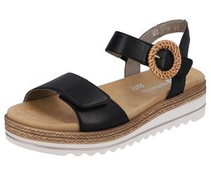 Keilsandalette REMONTE, Damen, Gr. 38, schwarz, Leder, unifarben, Schuhe, Sommerschuh, Riemchensandale mit praktischen Klettverschlüssen (86098763-38) schwarz