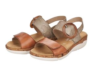 Keilsandalette REMONTE, Damen, Gr. 39, grau (taupe, braun), Leder, Lederimitat, Schuhe, Sommerschuh, Riemchensandale, praktische Klettverschlüsse (42474241-39) taupe, braun