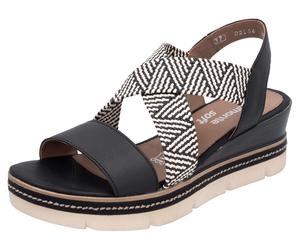 Keilsandalette REMONTE, Damen, Gr. 39, schwarz-weiß (schwarz, creme), Leder, Schuhe Riemchensandale, Riemchensandale, Sommerschuh, Bequemschuh mit Muster (28461451-39) schwarz, creme