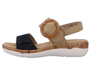 Keilsandalette REMONTE, Damen, Gr. 45, blau (sand, dunkelblau), Leder, Lederimitat, Schuhe, Sommerschuh, Riemchensandale, praktische Klettverschlüsse (33778661-45) sand, dunkelblau