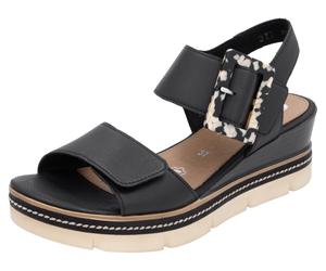 Keilsandalette REMONTE "Elisabeth Hurley-Collection", Damen, Gr. 39, schwarz, Leder, unifarben, Schuhe, Keilabsatz, Riemensandale, Sommerschuh, auffällige Zierschnalle (91250956-39) schwarz