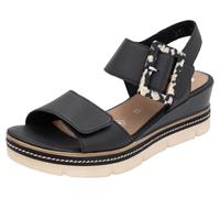 Keilsandalette REMONTE "Elisabeth Hurley-Collection", Damen, Gr. 43, schwarz, Leder, unifarben, Schuhe, Keilabsatz, Riemensandale, Sommerschuh, auffällige Zierschnalle (91250956-43) schwarz