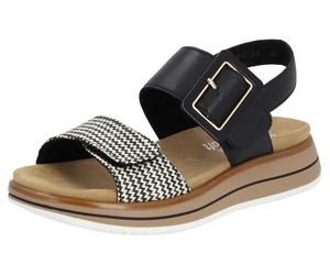 Keilsandalette REMONTE "ELLE-Collection", Damen, Gr. 42, beige (schwarz, creme), Leder, Textil, Schuhe, Sommerschuh, Sandale, Komfortschuh mit praktischen Klettverschlüssen (40780926-42) schwarz, crem