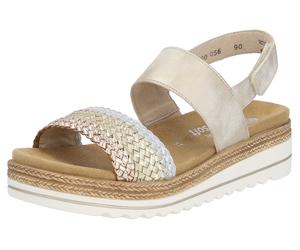 Keilsandalette REMONTE "ELLE-Collection", Damen, Gr. 44, beige (goldfarben, beige), Leder, Lederimitat, Flechtoptik, Schuhe, Sommerschuh, Sandale, Keilabsatz, mit Flechtbandage im Metalliclook (539034