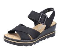 Keilsandalette RIEKER, Damen, Gr. 36, schwarz, Lederimitat, Schuhe Keilsandalette, Sommerschuh, Sandale, Keilabsatz, mit gekreuzten Bandagen, Topseller (44686046-36)
