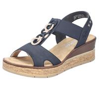 Keilsandalette RIEKER, Damen, Gr. 38, blau (nachtblau), Nubuklederimitat, kontrastfarbene Details, Schuhe, Sommerschuh, Sandale, Plateausandale mit Gummizug für guten Sitz (79351640-38) nachtblau