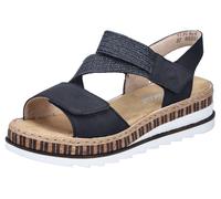 Keilsandalette RIEKER, Damen, Gr. 38, blau (nachtblau), Nubuklederimitat, unifarben, Schuhe Keilsandalette, Riemchensandale, Sommerschuh, Urlaubschuh mit Klettriemchen, Topseller (59959503-38)