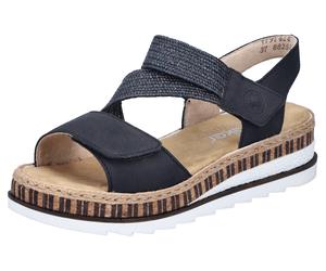 Keilsandalette RIEKER, Damen, Gr. 38, blau (nachtblau), Nubuklederimitat, unifarben, Schuhe Keilsandalette, Riemchensandale, Sommerschuh, Urlaubschuh mit Klettriemchen, Topseller (59959503-38)